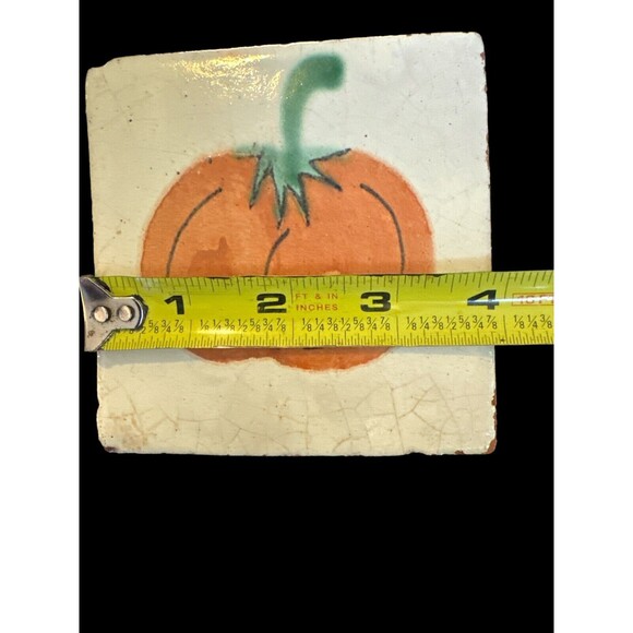 2 antique tile handpainted tiles Pumpkin Pitcher Kitchen Decor 4”x4” - Picture 6 of 15